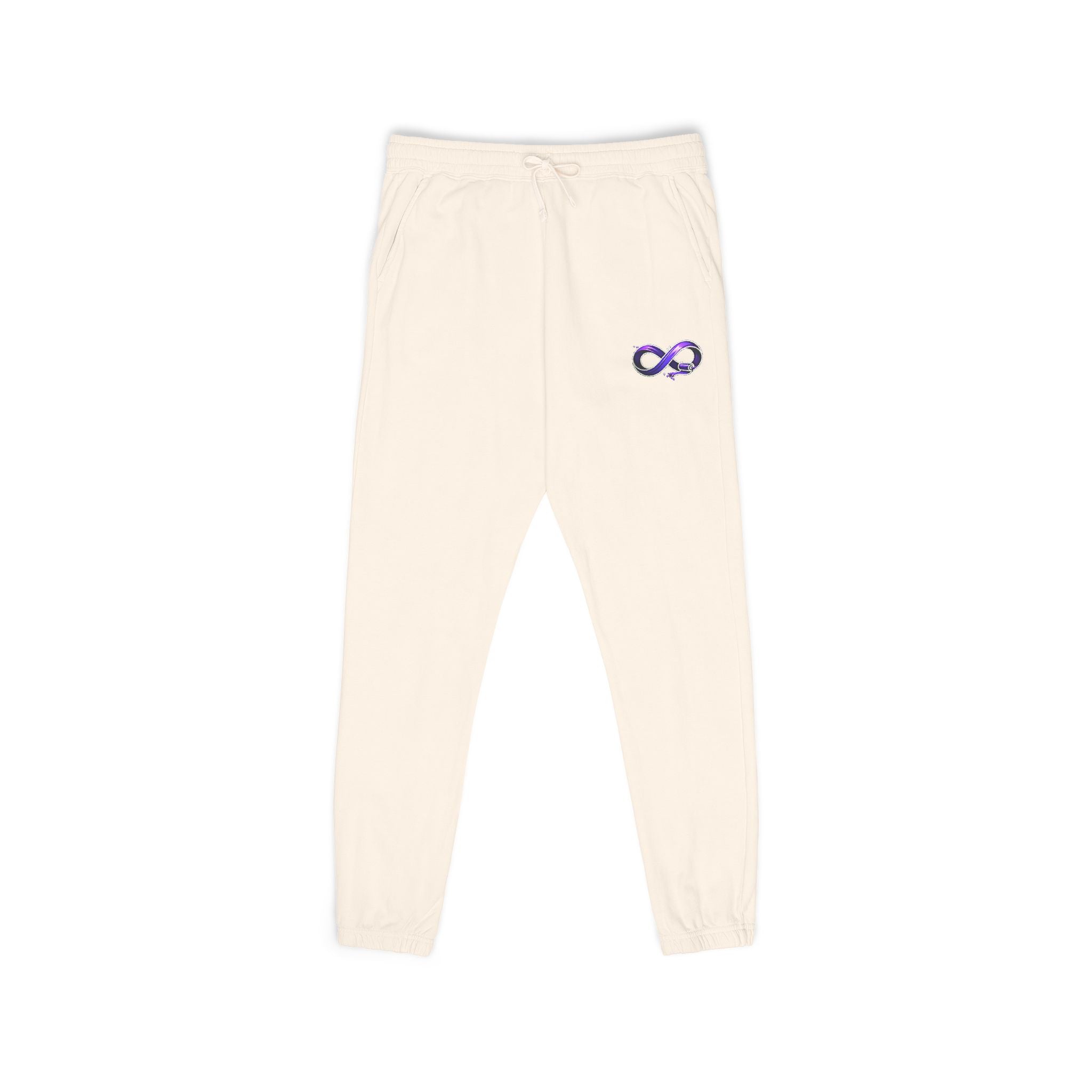 Embroidered Purple Rose Sweatpants — Garment-Dyed Fleece Joggers